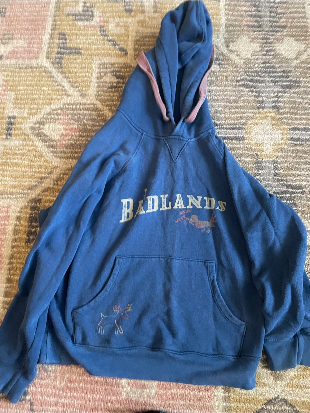 MOTHER Blue 'Badlands' Hooded Sweatshirt with Pink Trim
